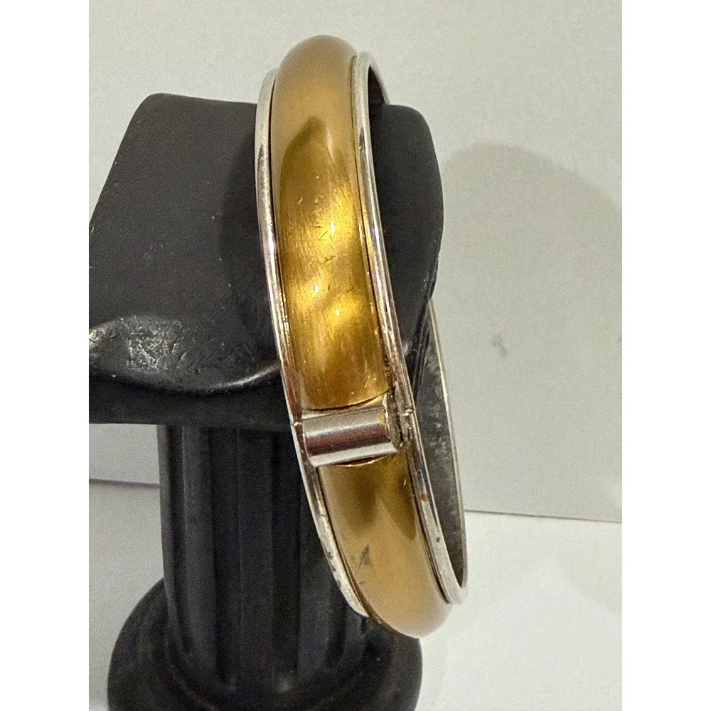 Two Tone Bangle Bracelet  8 Inch Gold Tone Silver Tone Domed Stackable Statement